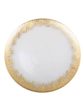 Classic Touch Large Round Gold Splash Foil Rim Glass Platter Serving Tray